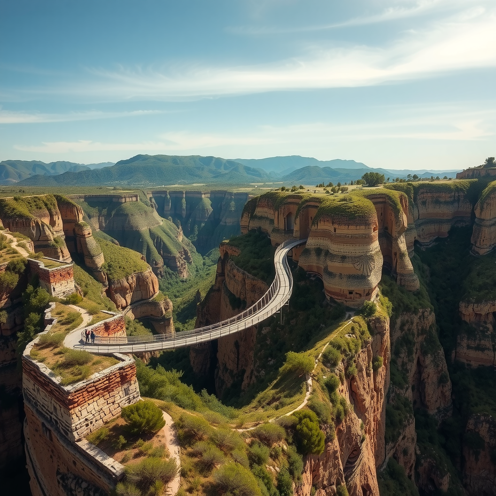 El sinuoso Camino de las Altas Cumbres en Córdoba, con puentes colgantes y profundos barrancos a los lados.